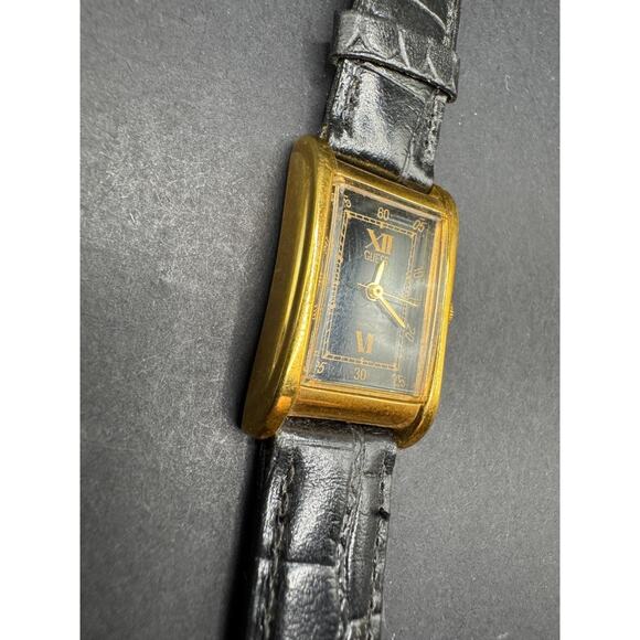Guess 1988 Ladies Tank Quartz Watch Gold Tone Case 19MM Black Leather Band main image 9